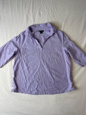 Tahari Lavender Linen Blend Split Neck Top 1X Button Side Detail Plus Size